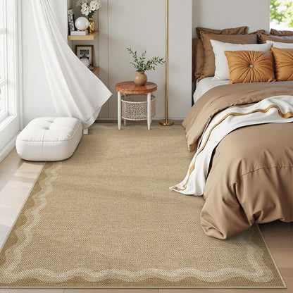 LIVEBOX Scalloped Washable Outdoor 5x7 Rug, Easy Jute Tan Rug - Image 3