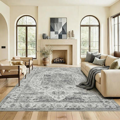 5x7 Area Rug for Living Room-Vintage Farmhouse Boho Floral Washable Stain by Unknown