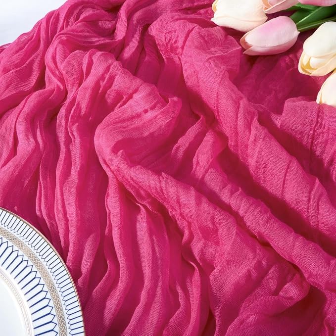 Hot Pink Cheesecloth Table Runner Wedding Baby Shower Home Decor | 35x120 by FEXIA