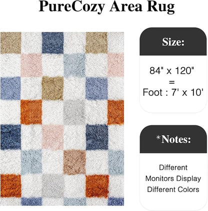 PureCozy Checkered Rug 7x10 for Living Room, Modern Rainbow Shag Rug Washable - Image 3