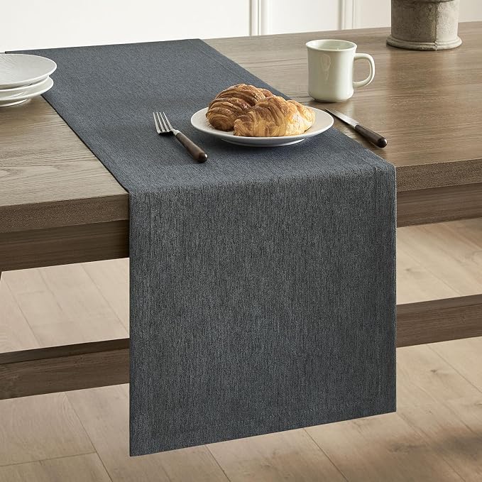 Basic Linen Style Table Runner, 14x90 Inch Charcoal | Mitered Corner Design by ZEEMARTONLINE