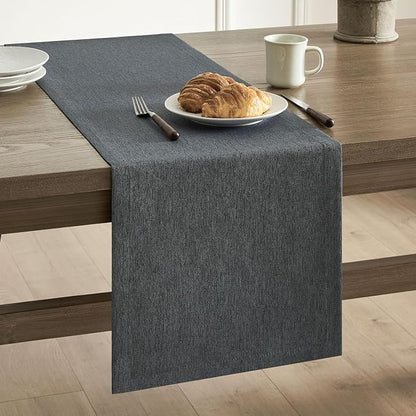 Basic Linen Style Table Runner, 14x60 Inch Charcoal | Mitered Corner Design by ZEEMARTONLINE