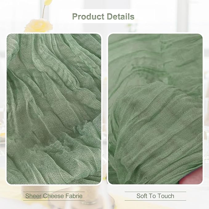 10 Pack Sage Green Cheesecloth Table Runner 35x120 Inch 10Ft Rustic Gauze - Image 2