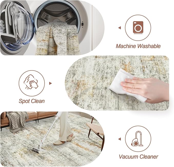 Soalmost 5x7 Area Rugs Gray Rust Low Pile Indoor Washable Trendy Faded Style - Image 4