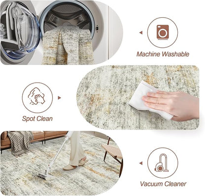 Soalmost 5x7 Area Rugs Gray Rust Low Pile Indoor Washable Trendy Faded Style - Image 4