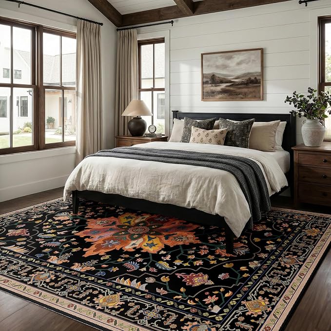 RELEANY Area Rugs 7'x9' Washable Non-Slip, Floral Vintage Distress Medallion - Image 2