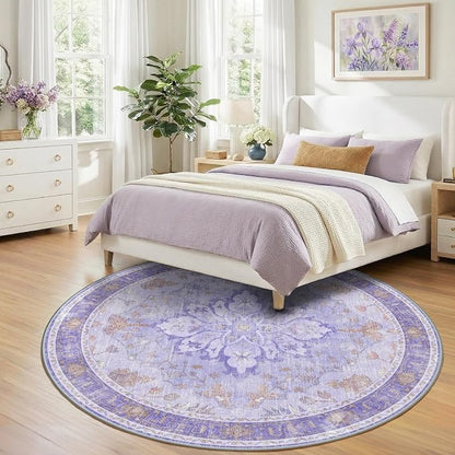 RELEANY Area Rugs Round 8ft Washable Non-Slip, Floral Vintage Distress - Image 3