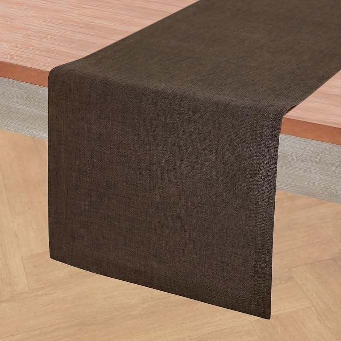 Solino Home 100% Pure Linen Table Runner Brown Long, Athena 14 x 120 in | Table by SolinoHome