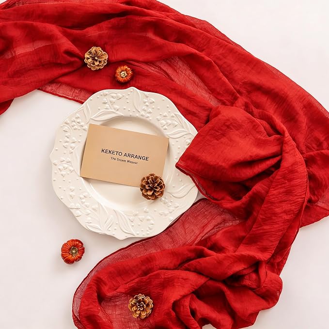 3Pcs Red Cheesecloth Table Runner 120 Inches - Image 4