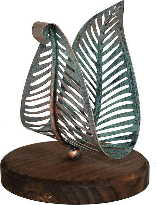 OwlGift Freestanding Modern Napkin Holder w/Golden Turquoise Metal Leaf & Brown by Owlgift