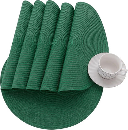 SHACOS Dark Green Round Placemats Set of 6 Cotton Polyester Braided 15 inch - Image 5
