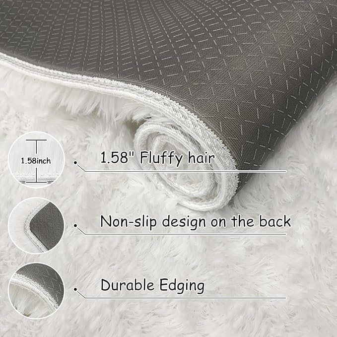8x10 Area Rug for Living Room, Soft White Fluffy Rug for Bedroom Large Shaggy - Image 5