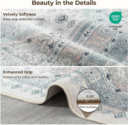 6x9 Washable Area Rugs, Large Living Room Rug, Vintage Boho Carpet, Non Slip - Image 3