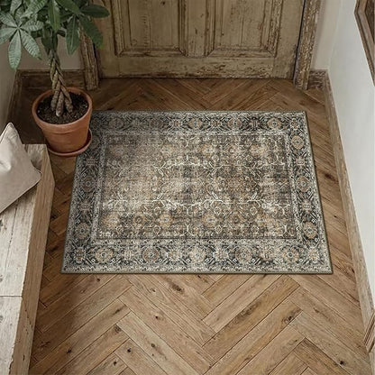 PureCozy 2x3 Washable Entryway Rug Brown Vintage Non Slip Door Mat Soft Low - Image 2