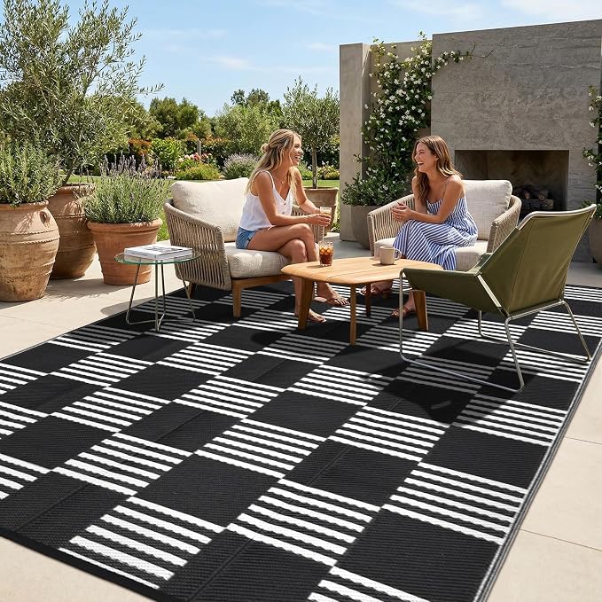 Garvee Waterproof Outdoor Rug 10x14, Checkered Foldable Plastic Straw Patio by Garvee