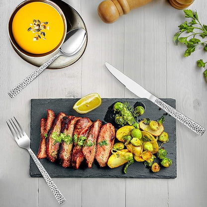 E-far Hammered Dinner Knives Set of 6, 8.9 Inch Stainless Steel Serrated Steak - Image 5