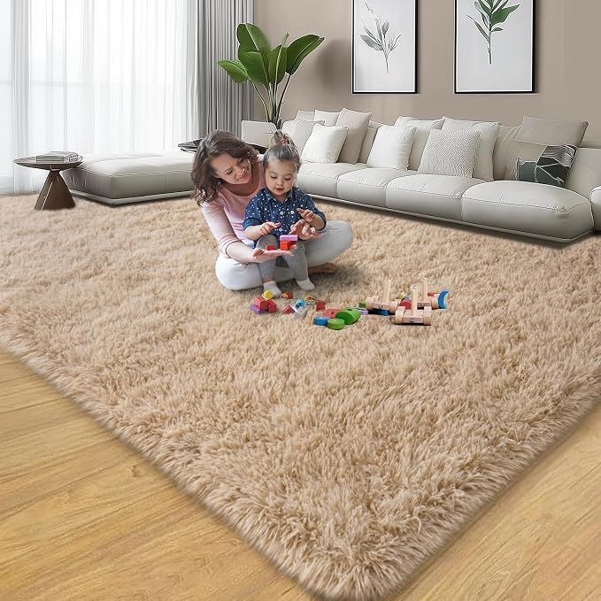 qulint Large Area Rug for Living Room 10x14, Soft Fluffy Tan Area Rug for - Image 9