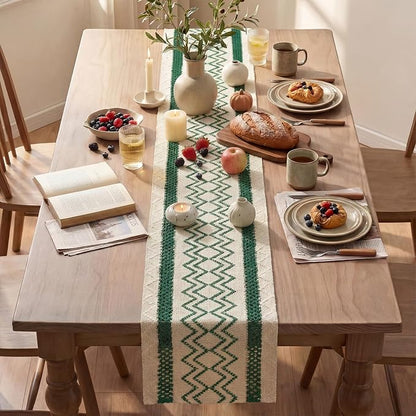 Artoid Mode Forest Green Stripe Diamond Woven Table Runner 12x90 Inch | Holiday - Image 4