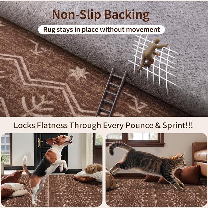SERISSA 8x10 Area Rugs for Living Room, Washable Non-Slip Coffee Brown Boho Rug - Image 5