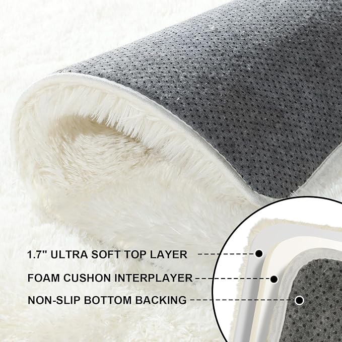8x10 Area Rugs for Living Room, Large Fluffy Cream White Rugs for Bedroom - Image 3