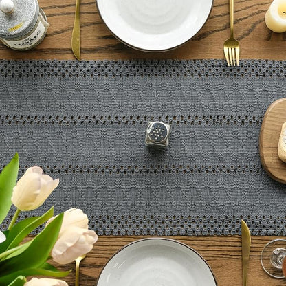 Artoid Mode Dark Grey Woven Farmhouse Hollow Table Runner 12x60 Inch | Holiday - Image 4