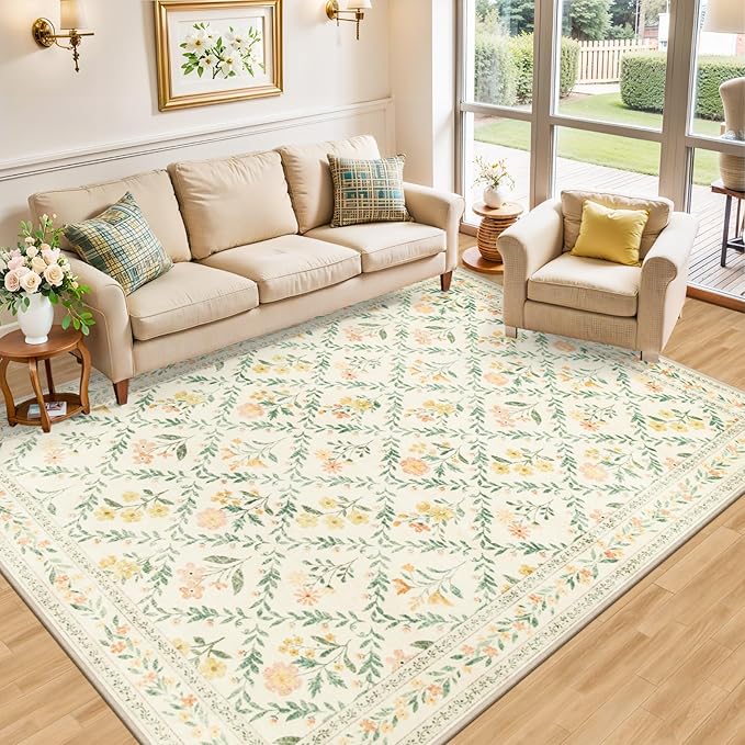6x9 Area Rugs for Living Room: Floral Washable Rug Vintage Large Soft Boho - Image 2