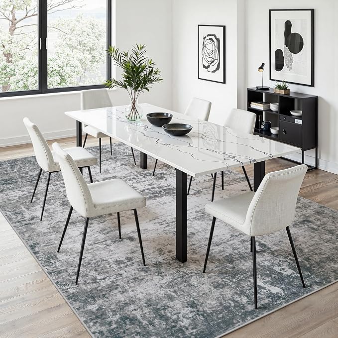 Area Rug 8x10 Living Room Rug Washable: No-Slip Abstract Soft Thin Large Gray - Image 5