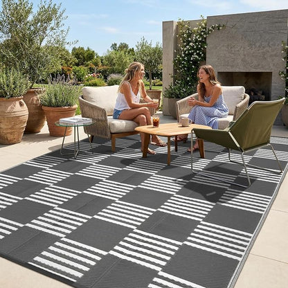 Garvee Waterproof Outdoor Rug 9x12, Checkered Foldable Plastic Straw Patio by Garvee