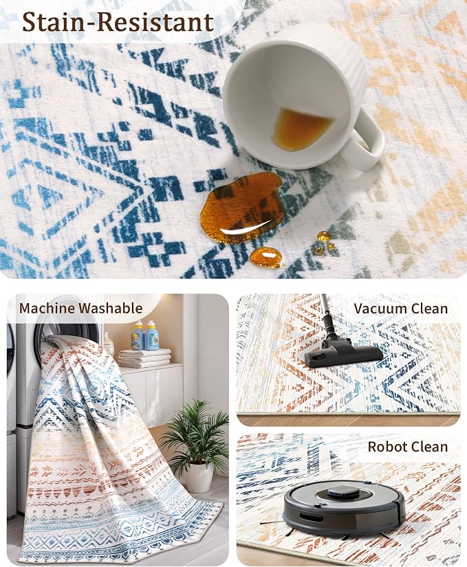 Miukiki 9x12 Area Rug for Living Room Moroccan Washable Rugs Non Slip Indoor - Image 4