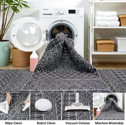 Washable 2.6x14 Runner Rug Moroccan: Hallway Rugs Non Slip Geometric Bedroom - Image 6