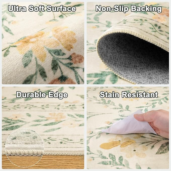 6x9 Area Rugs for Living Room: Floral Washable Rug Vintage Large Soft Boho - Image 7