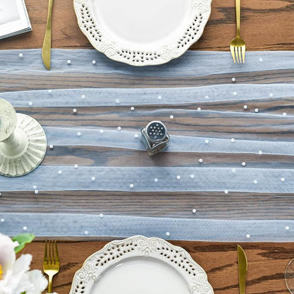 Artoid Mode Pearl Blue Gauze Table Runner 120 Inch 10FT, Seasonal Sheer Dining - Image 2