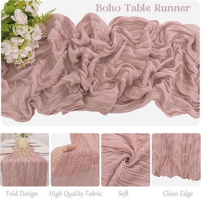 10 Pack Dusty Pink Cheesecloth Table Runner 10FT Boho Gauze Fabric Table Runner - Image 3