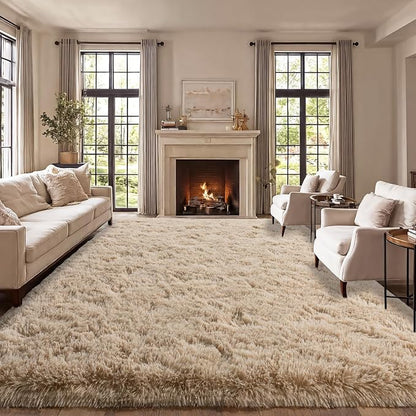 qulint Large Area Rug for Living Room 10x14, Soft Fluffy Tan Area Rug for by QULINT