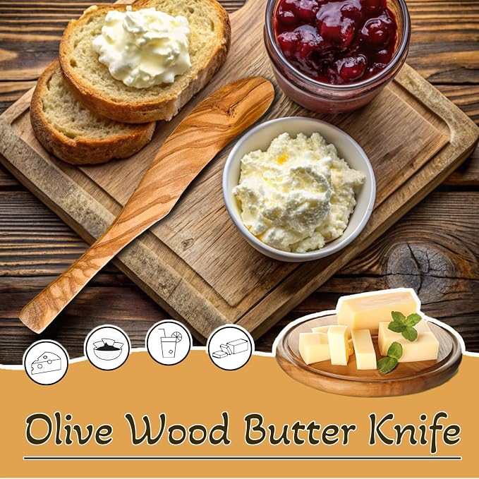 Olive Wood Butter Spreader, 6.8 Inch Handmade Butter Knife Set of 6 | Olive - Image 4