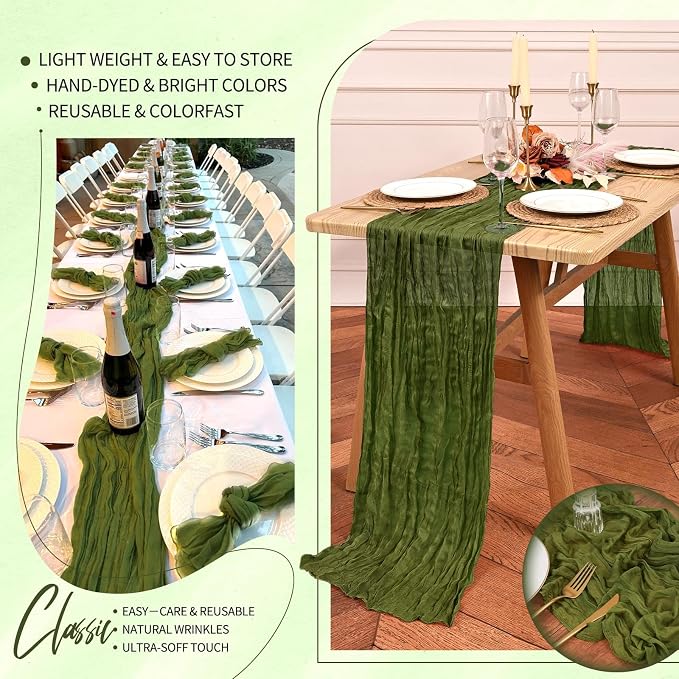 18 Pack Cheesecloth Table Runner 10FT Olive Green Table Runner Boho Gauze - Image 5