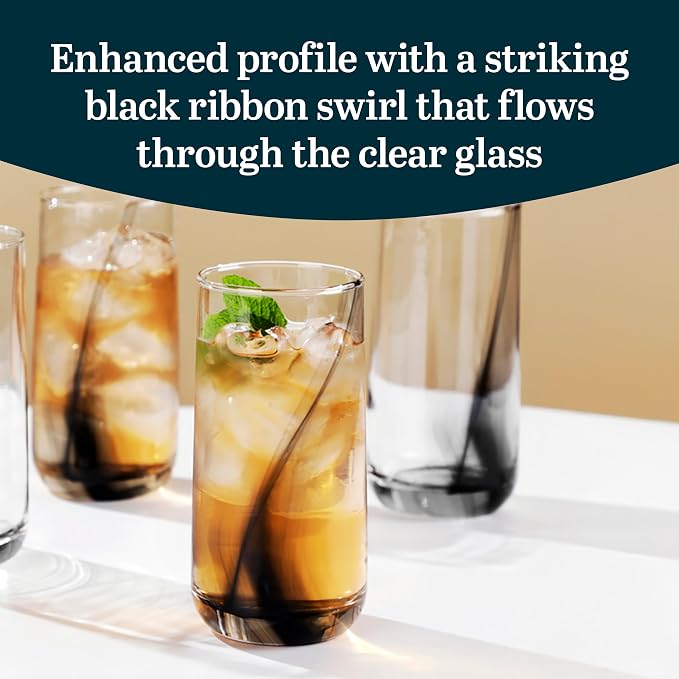 Libbey Ascent Black Ribbon Tumbler and Rocks Drinking Glasses Set of 16 - Image 4