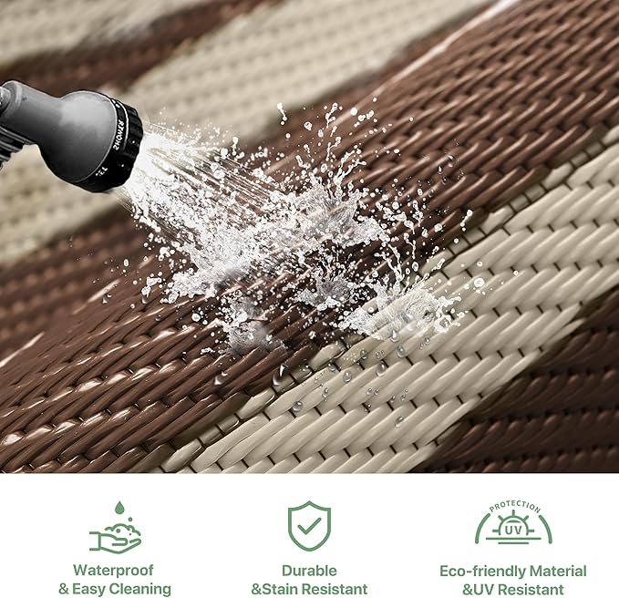 GENIMO Outdoor Rug Waterproof for Patio, Outside Area Mat for Rv, Coffee & Beige - Image 5