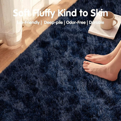 Navy Blue Rug for Living Room, 9x12 Large Fluffy Rugs for Bedroom, Soft Carpet - Image 9