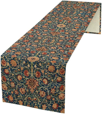 William Morris Table Runner, Boho Rustic Ethnic Flower Original Design Print by Yearn+Jear