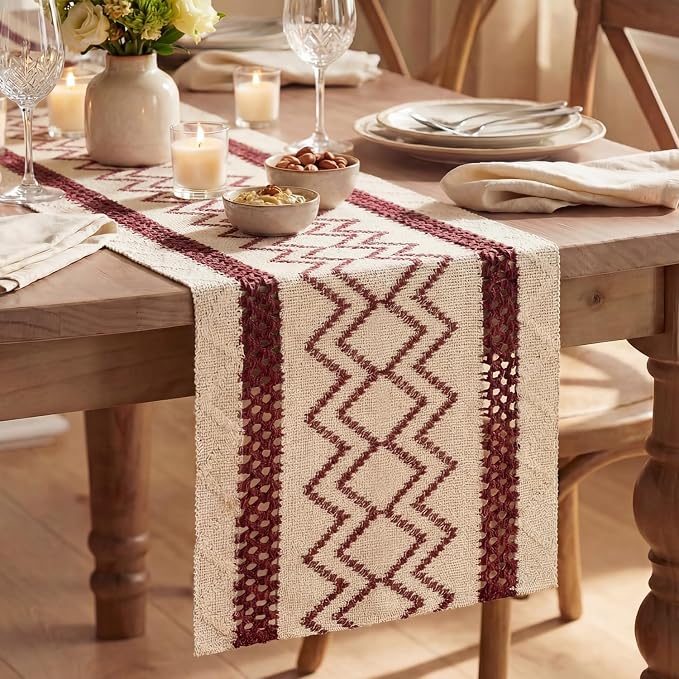 Artoid Mode Red Stripe Diamond Woven Table Runner 12x60 Inch | Holiday by ArtoidMode