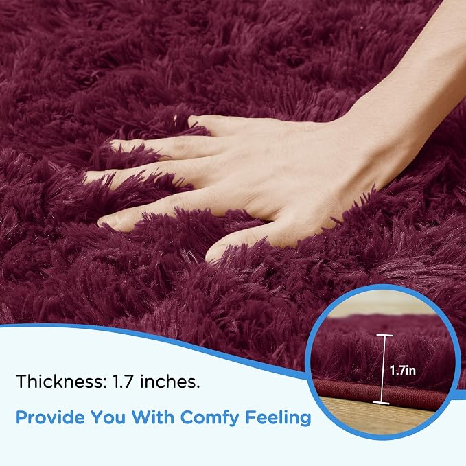 5x7 Burgundy Area Rugs for Living Room, Fluffy Shag Rug for Bedroom Kids - Image 5