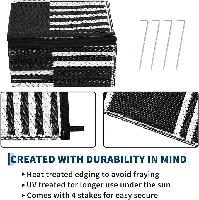 Garvee Waterproof Outdoor Rug 5x8, Checkered Foldable Plastic Straw Patio - Image 4