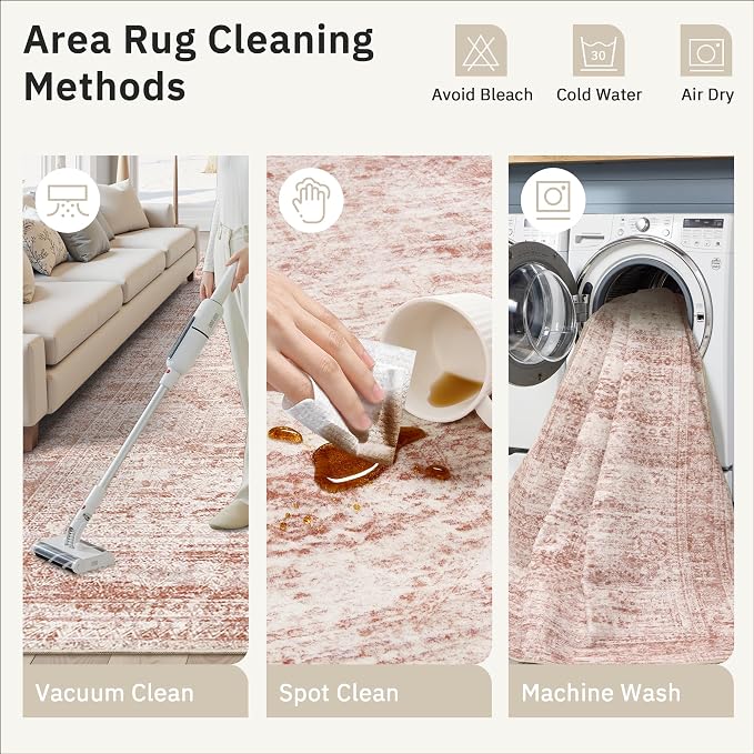 Soalmost 9x12 Area Rugs for Living Room, Non Slip Machine Washable Vintage Rugs - Image 4