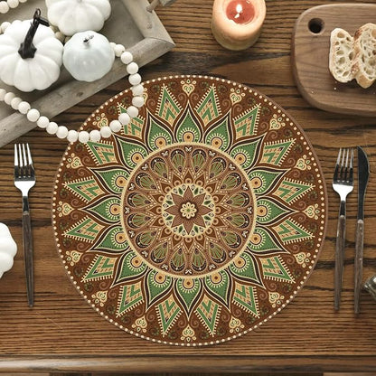 Artoid Mode Brown Yellow Mandala Round Placemats Set of 4, 14 Inch Seasonal - Image 2