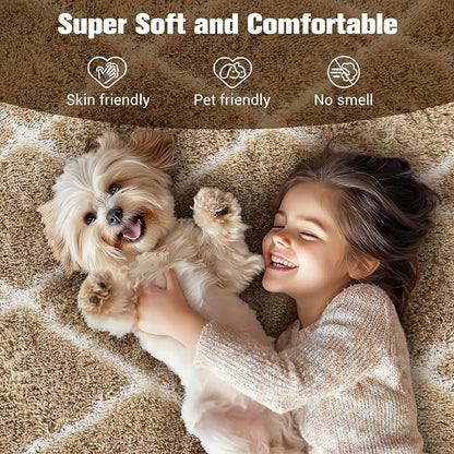 TOOHUB Fluffy Rug for Bedroom, 8X10Feet Stripe Checkered Rug Anti-Skid High - Image 7