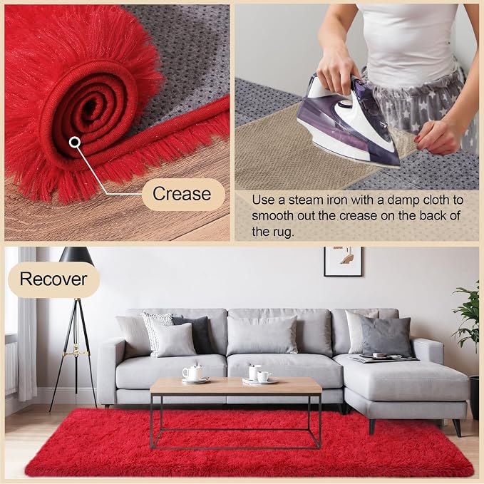 Mugorn Red Rugs for Living Room, 6x9 Large Fluffy Area Rugs for Bedroom - Image 2