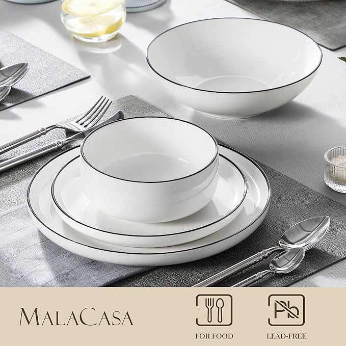 MALACASA 24 Pcs Porcelain Plates and Bowls Sets, Dinnerware Set - Image 3