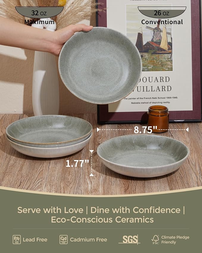 Pasta Bowls of 4, 32 Oz Salad Bowls Soup Bowls, Large Pasta Serving Bowl - Image 2