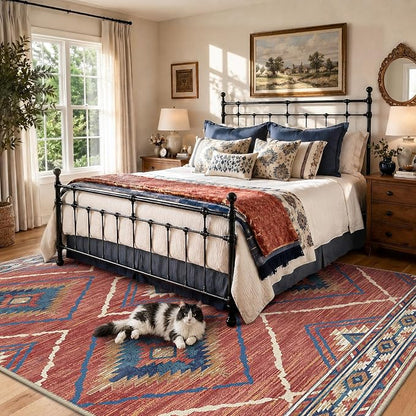 BESTSWEETIE Area Rug 8x10 Machine Washable Non-Slip Low Pile Tribal Western Rug - Image 2